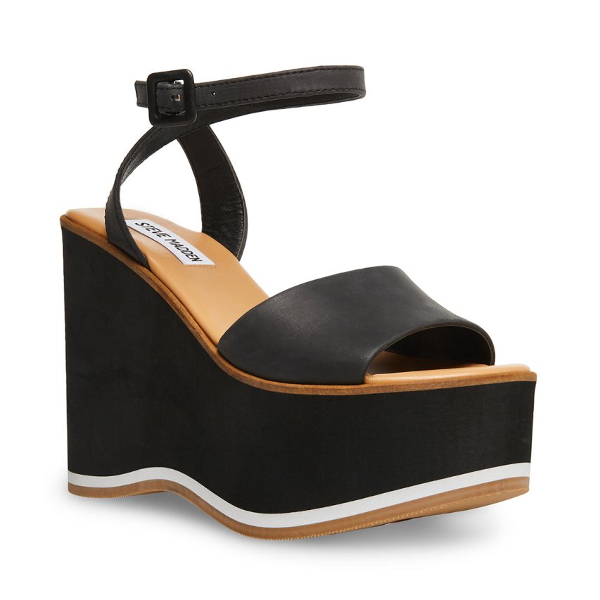 Black Steve Madden Milan Leather Women's Wedges | PH 7032XJW